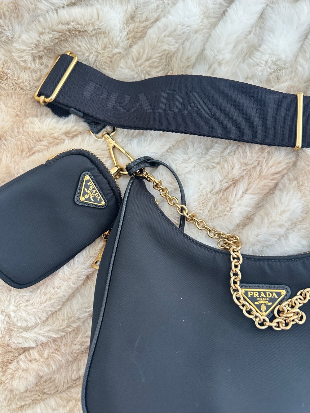 Prada Black Re-Edition Re-Nylon Hobo with Gold Chain - Picture 7 of 7